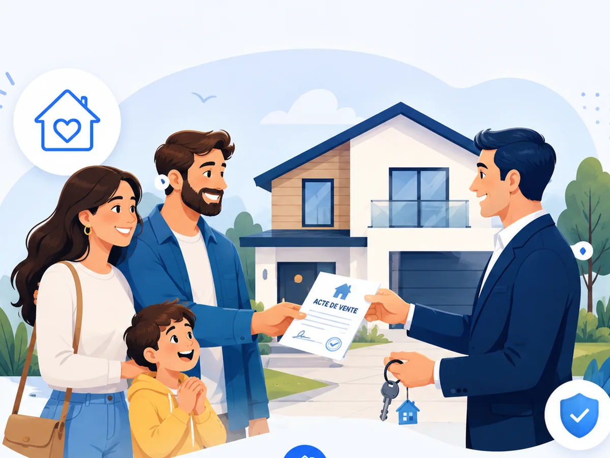 Famille achetant une maison